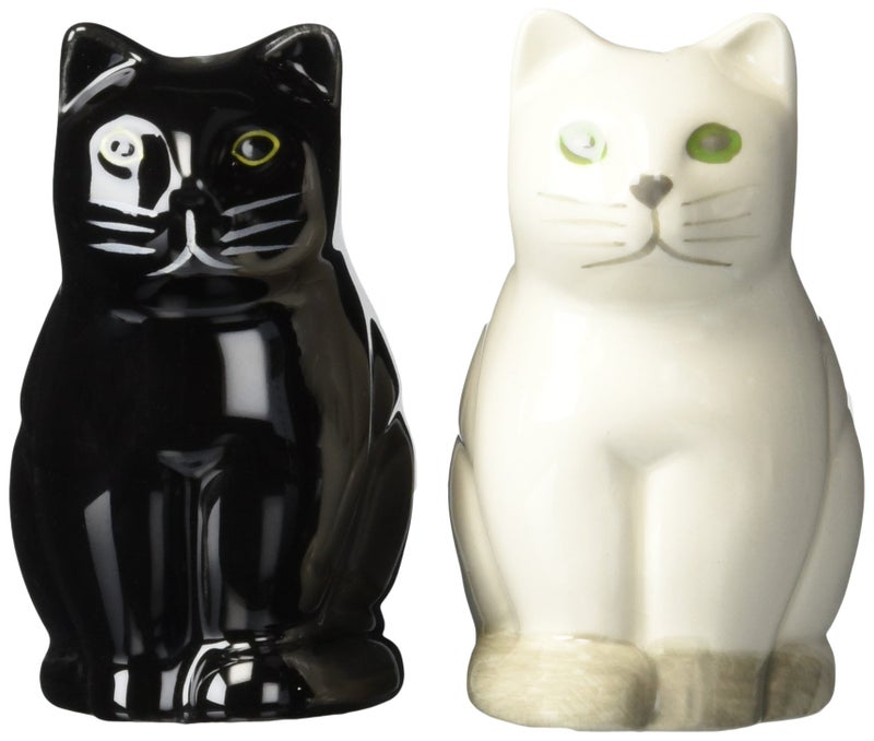 Abbott Collection 27-FELINE Sitting Cat Salt and Pepper Shaker Set, Black/White, 3.25" H - Image 1